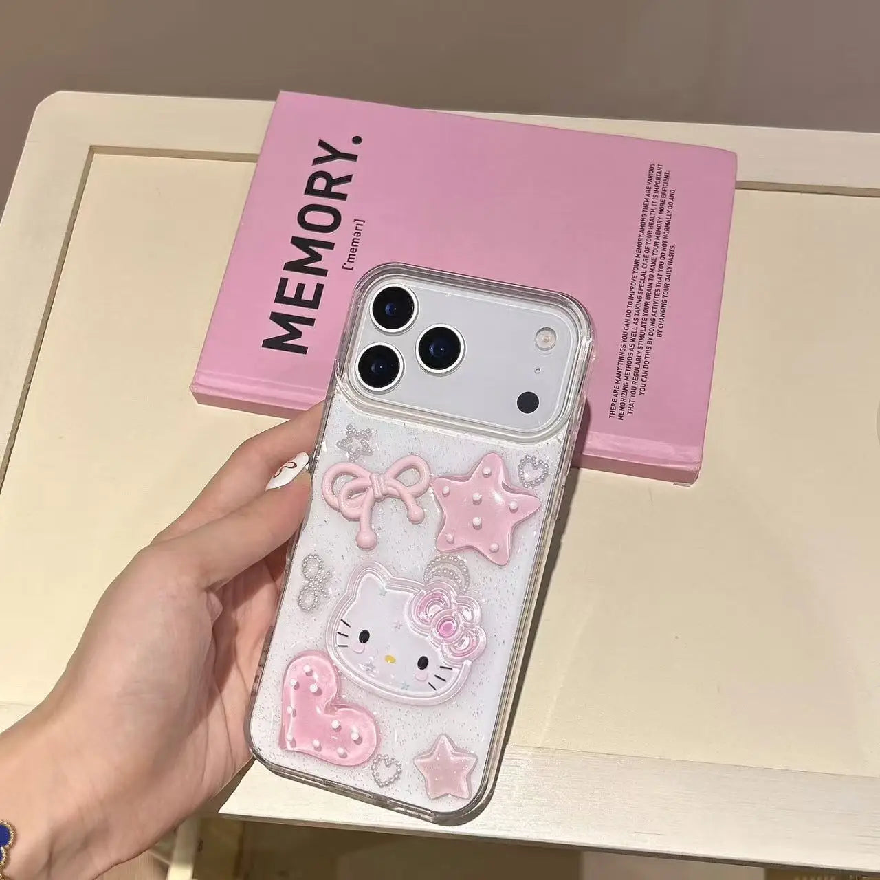 3D Hello Kitty Bow Phone Case For iPhone 17 Air 16 15 Promax 14 Plus 13 12 Pro Max 11 Soft Cartoon Transparent Cover 17pro