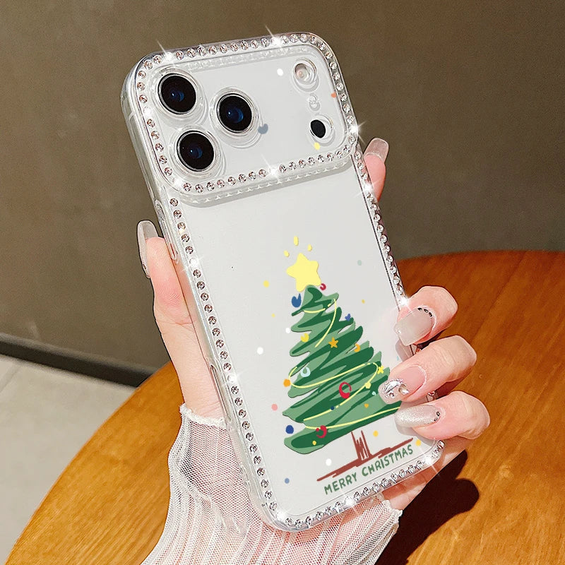 New Year Christmas Phone Case For iPhone 17 Air 16e 16 15 14 Pro Max 13 12 Pro Max 11 16 15 14 Plus Diamond Soft Silicone Cover