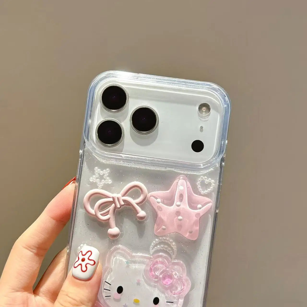3D Hello Kitty Bow Phone Case For iPhone 17 Air 16 15 Promax 14 Plus 13 12 Pro Max 11 Soft Cartoon Transparent Cover 17pro