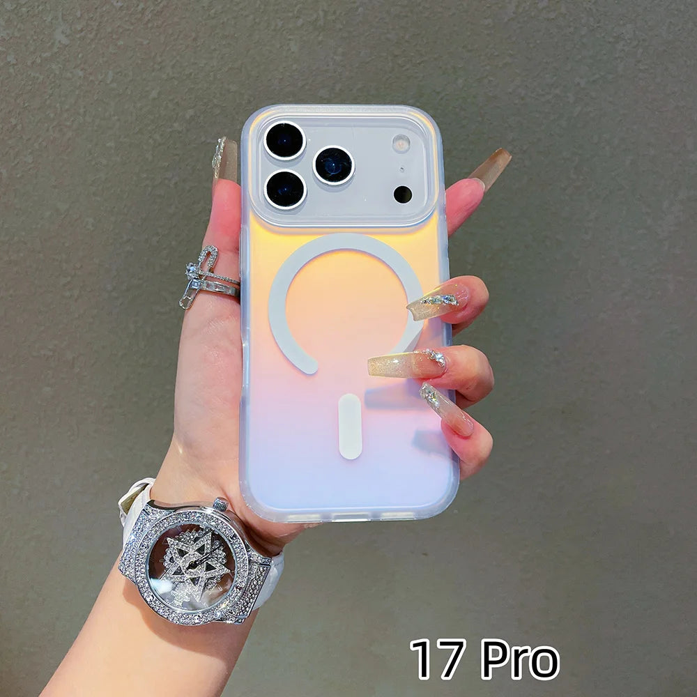 NEW Sun Set Sky For Iphone 17 Pro Max Laser Color-Changing Matte Phone Case 17Pro Magnetic Cover 17Air Gradient Colors cases