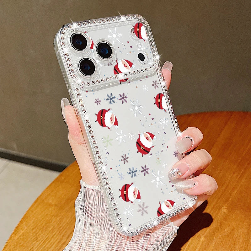New Year Christmas Phone Case For iPhone 17 Air 16e 16 15 14 Pro Max 13 12 Pro Max 11 16 15 14 Plus Diamond Soft Silicone Cover