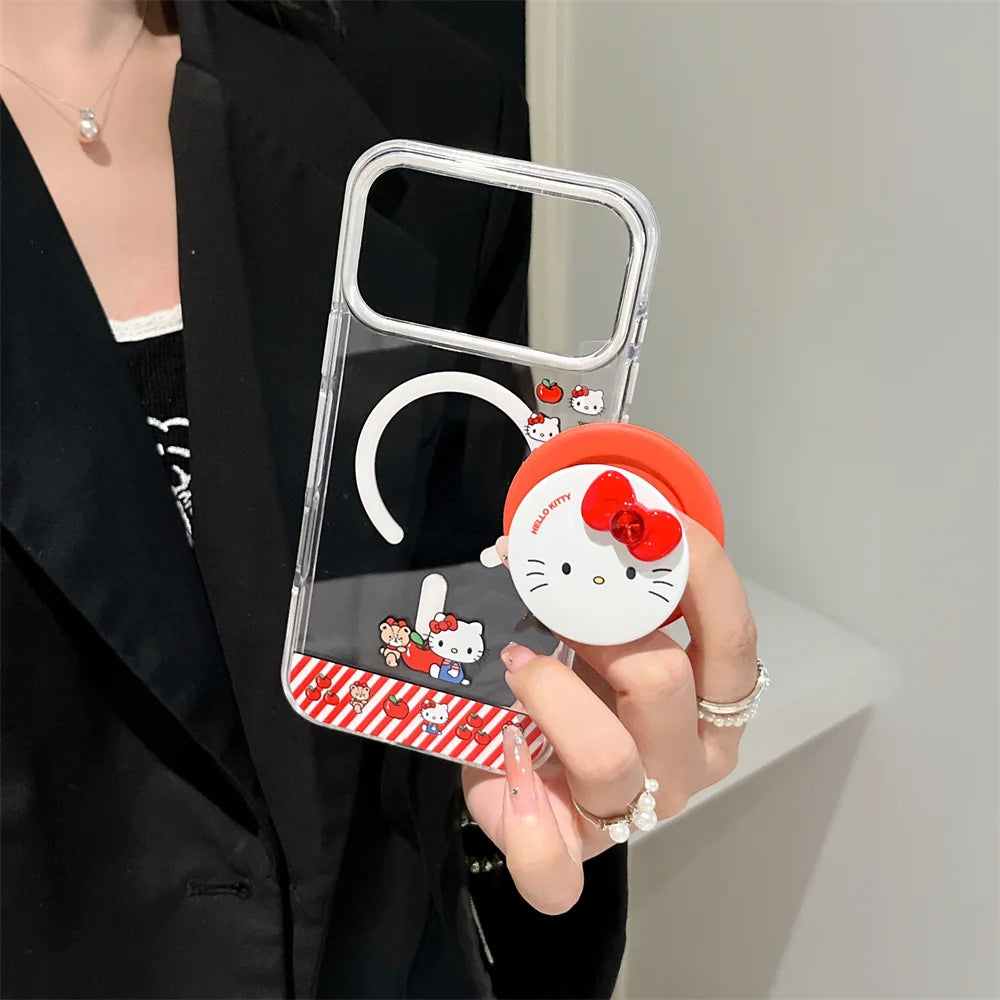 Hello Kitty Magnetic Stand Transparent Magsafe Phone Case For iPhone 17 16 15 14 13 Pro Max Wireless Charging Protective Cover