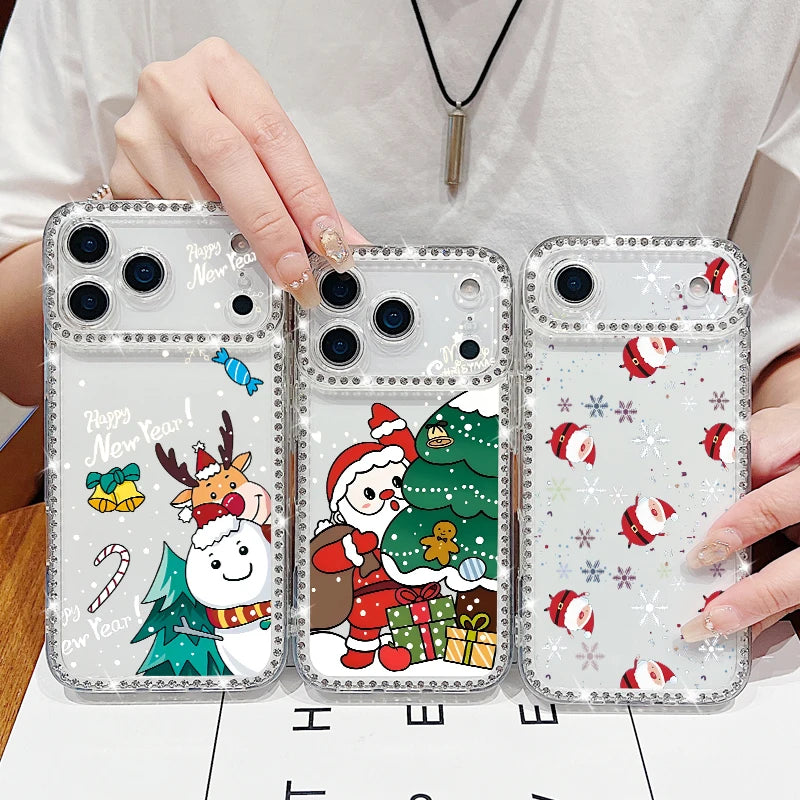 New Year Christmas Phone Case For iPhone 17 Air 16e 16 15 14 Pro Max 13 12 Pro Max 11 16 15 14 Plus Diamond Soft Silicone Cover