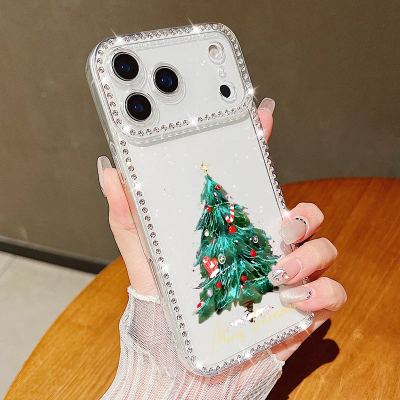 New Year Christmas Phone Case For iPhone 17 Air 16e 16 15 14 Pro Max 13 12 Pro Max 11 16 15 14 Plus Diamond Soft Silicone Cover