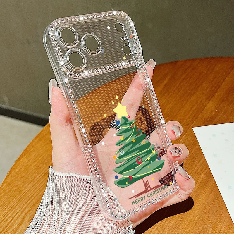 New Year Christmas Phone Case For iPhone 17 Air 16e 16 15 14 Pro Max 13 12 Pro Max 11 16 15 14 Plus Diamond Soft Silicone Cover