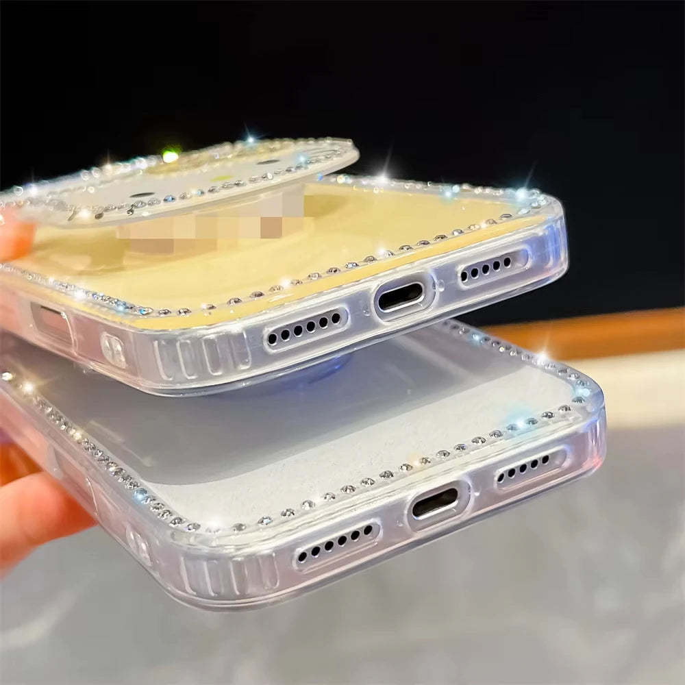 Kawaii Luxury Cover Hello Kitty Diamond Bling Stand Holder Phone Case for Iphone 17 16 15 14 13 Pro Max 16E E 16Promax 17Pro