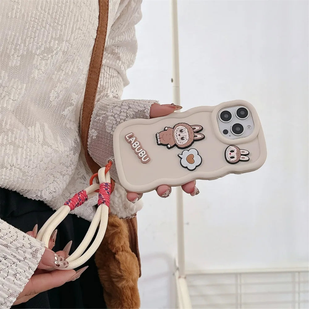 Cartoon Wrist Strap Phone Case for IPhone 17 Air 16 15 14 13 12 11 Pro Max XS X XR 7 8 Plus Silicone Soft Protective Cover