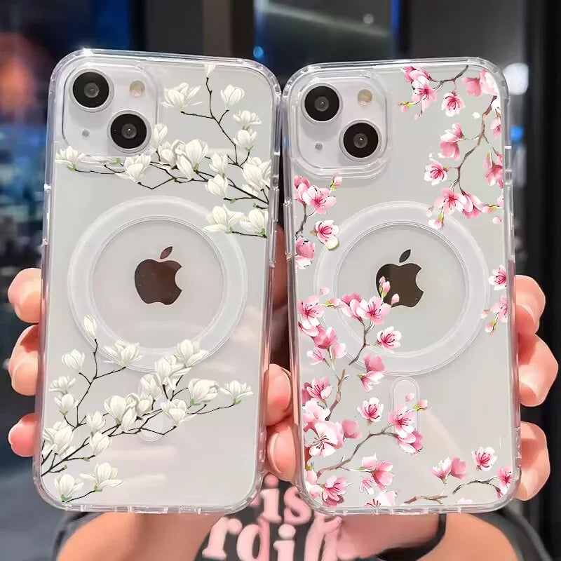 Magsafe Wireless Charge Case For Iphone 17 16 Pro Max 17 Air 15 14 12 13 11 Pro Max 16 12 13 Mini Phone Casing Flower Floral PC