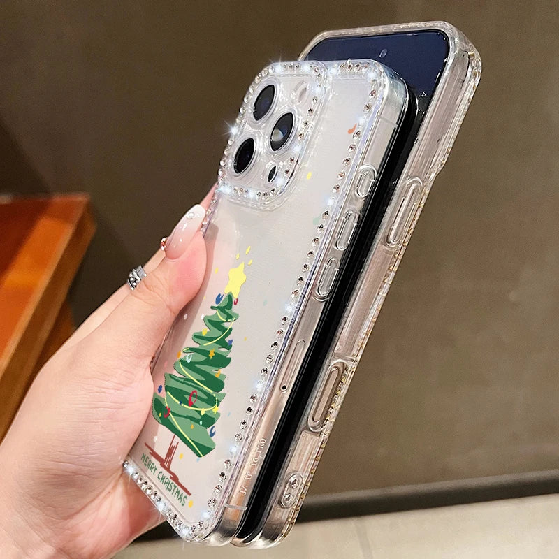 New Year Christmas Phone Case For iPhone 17 Air 16e 16 15 14 Pro Max 13 12 Pro Max 11 16 15 14 Plus Diamond Soft Silicone Cover
