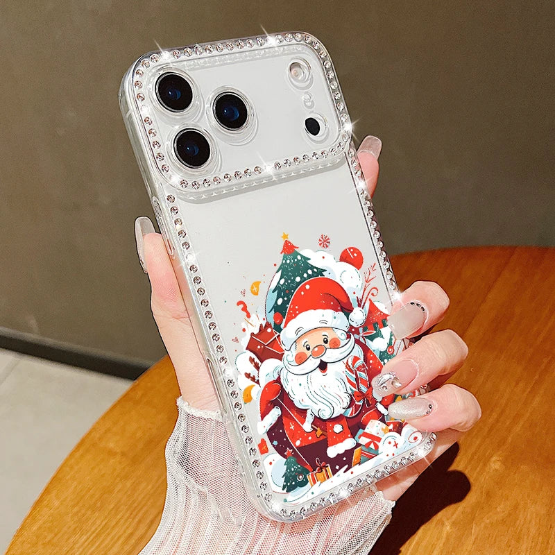 New Year Christmas Phone Case For iPhone 17 Air 16e 16 15 14 Pro Max 13 12 Pro Max 11 16 15 14 Plus Diamond Soft Silicone Cover