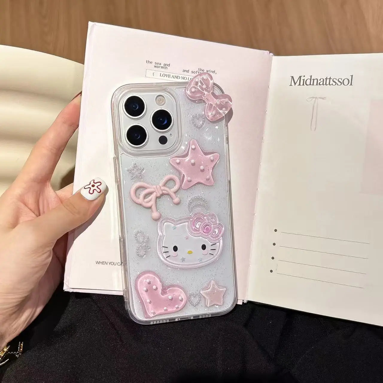3D Hello Kitty Bow Phone Case For iPhone 17 Air 16 15 Promax 14 Plus 13 12 Pro Max 11 Soft Cartoon Transparent Cover 17pro