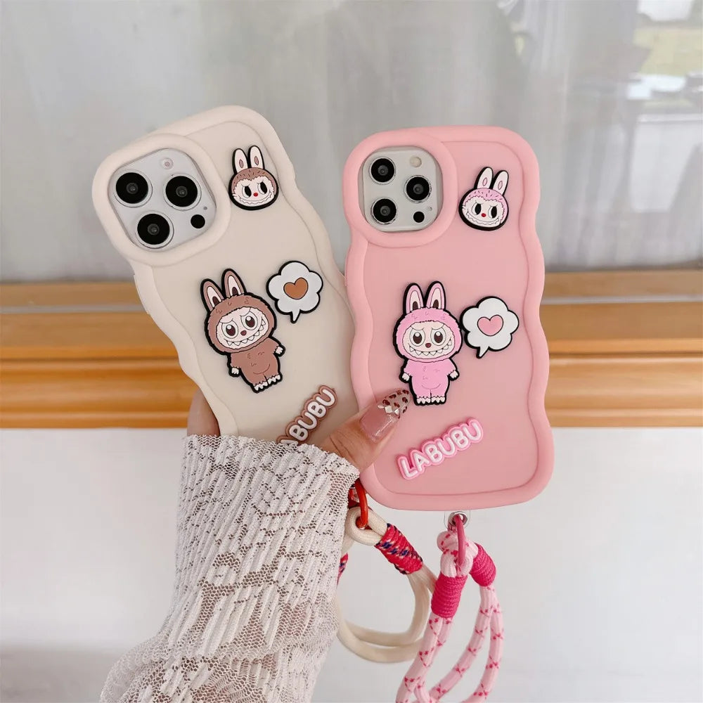 Cartoon Wrist Strap Phone Case for IPhone 17 Air 16 15 14 13 12 11 Pro Max XS X XR 7 8 Plus Silicone Soft Protective Cover