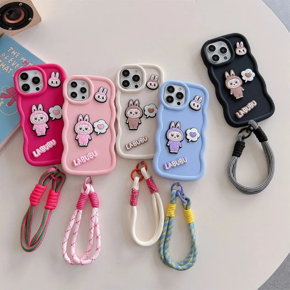 Cartoon Wrist Strap Phone Case for IPhone 17 Air 16 15 14 13 12 11 Pro Max XS X XR 7 8 Plus Silicone Soft Protective Cover