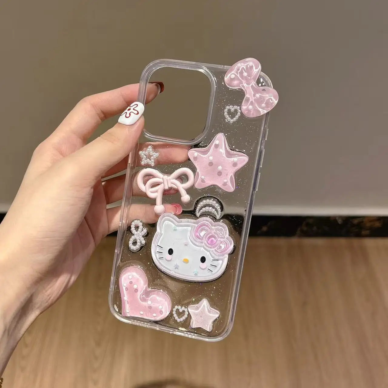3D Hello Kitty Bow Phone Case For iPhone 17 Air 16 15 Promax 14 Plus 13 12 Pro Max 11 Soft Cartoon Transparent Cover 17pro