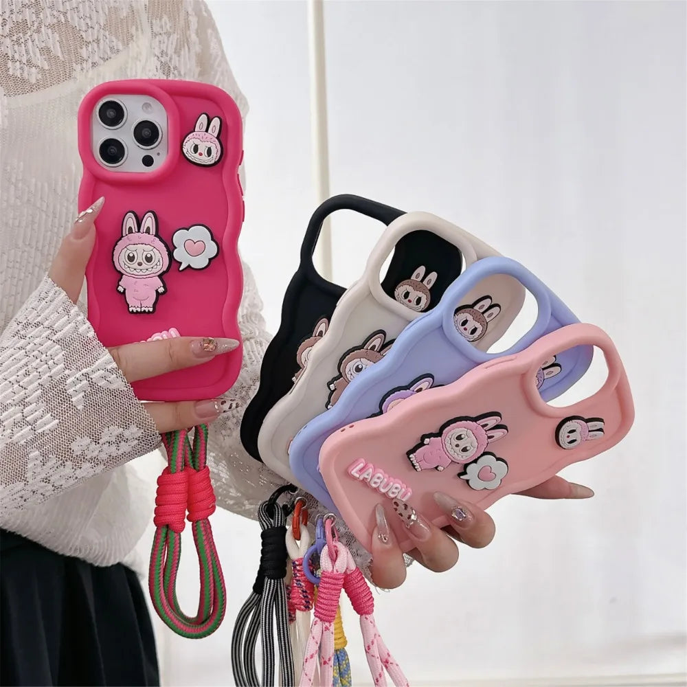 Cartoon Wrist Strap Phone Case for IPhone 17 Air 16 15 14 13 12 11 Pro Max XS X XR 7 8 Plus Silicone Soft Protective Cover