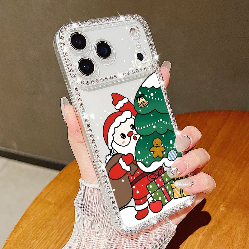 New Year Christmas Phone Case For iPhone 17 Air 16e 16 15 14 Pro Max 13 12 Pro Max 11 16 15 14 Plus Diamond Soft Silicone Cover