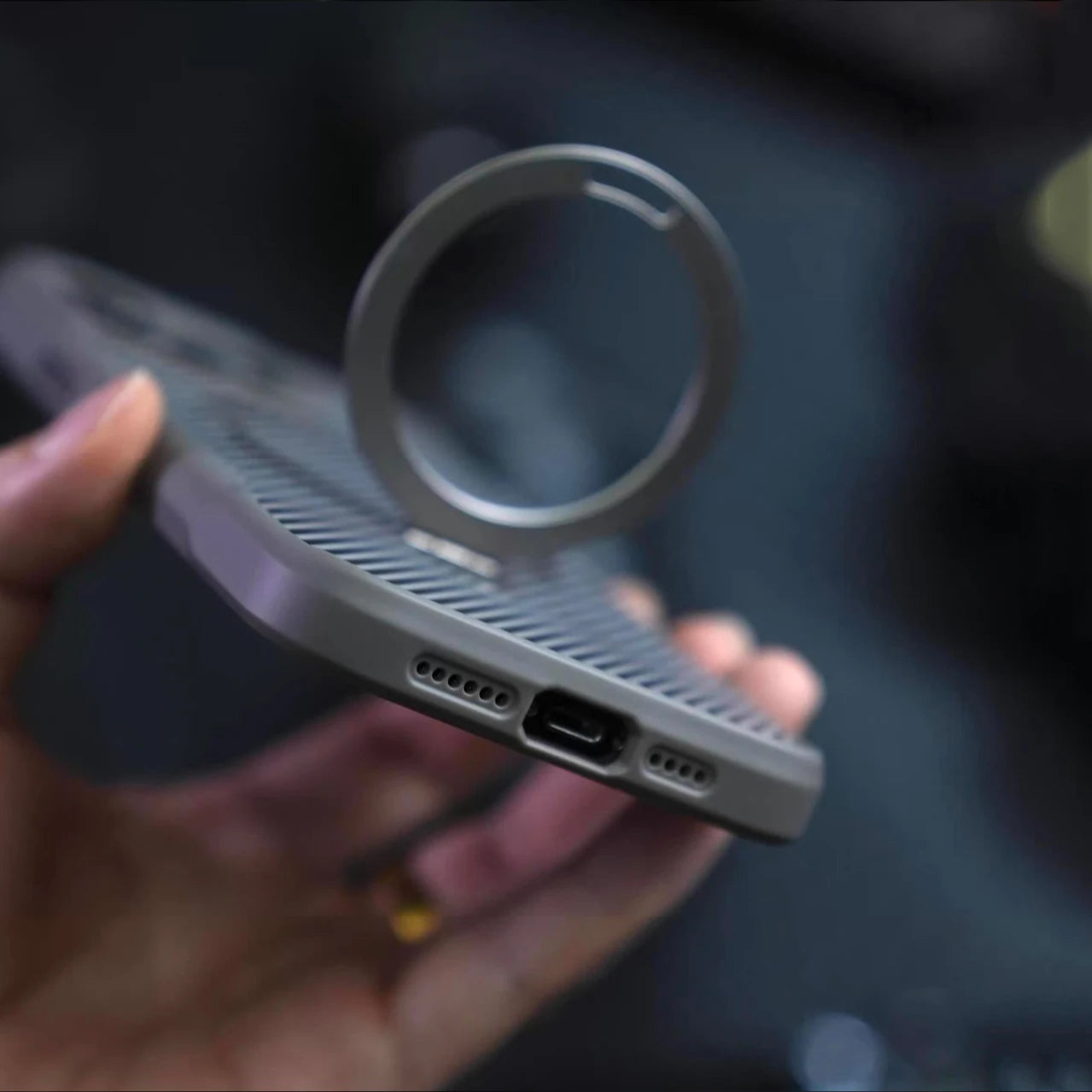 Desert Gold Folding holder carbon fibre magsafe charging phone case for iPhone 17 Pro Max Air magnetic scratch-proof hard cover