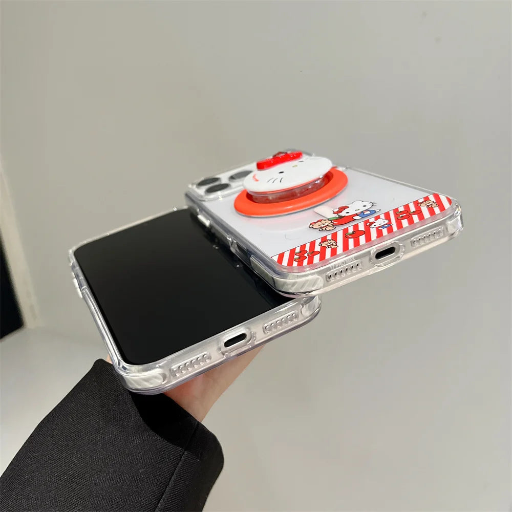 Hello Kitty Magnetic Stand Transparent Magsafe Phone Case For iPhone 17 16 15 14 13 Pro Max Wireless Charging Protective Cover