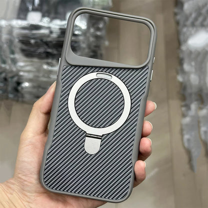 Desert Gold Folding holder carbon fibre magsafe charging phone case for iPhone 17 Pro Max Air magnetic scratch-proof hard cover