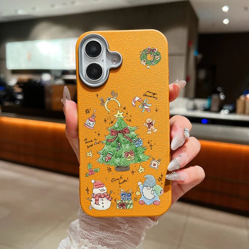 Christmas Trees TPU Case For iPhone Air 17 16e 16 15 14 Pro Max 13 12 17 Pro Max 11 Soft Silicone Leather Texture Phone Cover