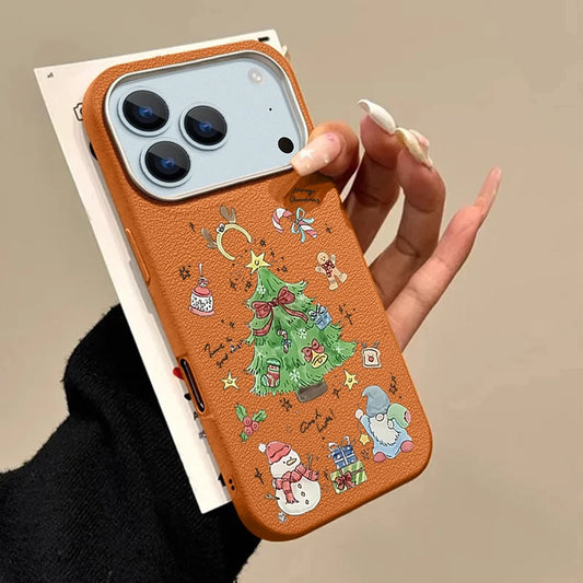 Christmas Trees TPU Case For iPhone Air 17 16e 16 15 14 Pro Max 13 12 17 Pro Max 11 Soft Silicone Leather Texture Phone Cover
