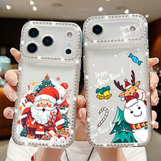New Year Christmas Phone Case For iPhone 17 Air 16e 16 15 14 Pro Max 13 12 Pro Max 11 16 15 14 Plus Diamond Soft Silicone Cover