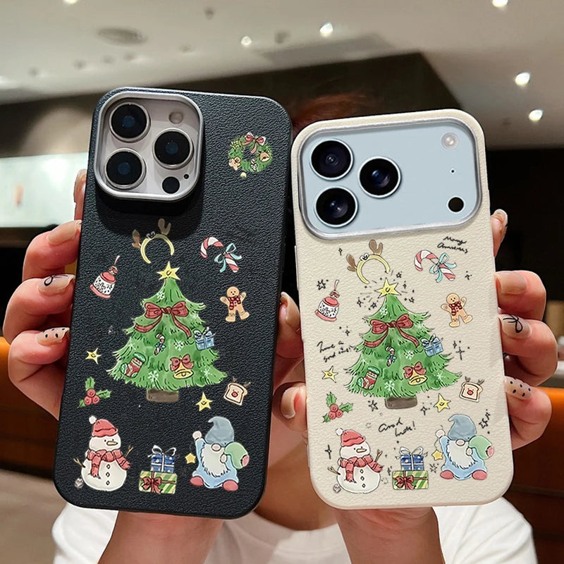 Christmas Trees TPU Case For iPhone Air 17 16e 16 15 14 Pro Max 13 12 17 Pro Max 11 Soft Silicone Leather Texture Phone Cover