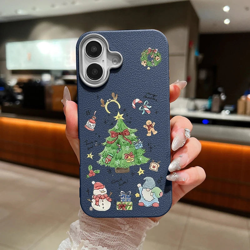 Christmas Trees TPU Case For iPhone Air 17 16e 16 15 14 Pro Max 13 12 17 Pro Max 11 Soft Silicone Leather Texture Phone Cover