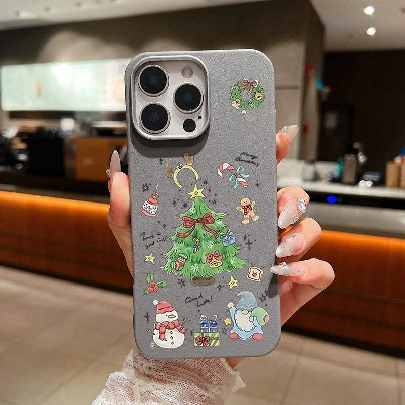 Christmas Trees TPU Case For iPhone Air 17 16e 16 15 14 Pro Max 13 12 17 Pro Max 11 Soft Silicone Leather Texture Phone Cover
