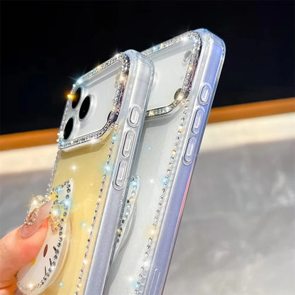 Kawaii Luxury Cover Hello Kitty Diamond Bling Stand Holder Phone Case for Iphone 17 16 15 14 13 Pro Max 16E E 16Promax 17Pro