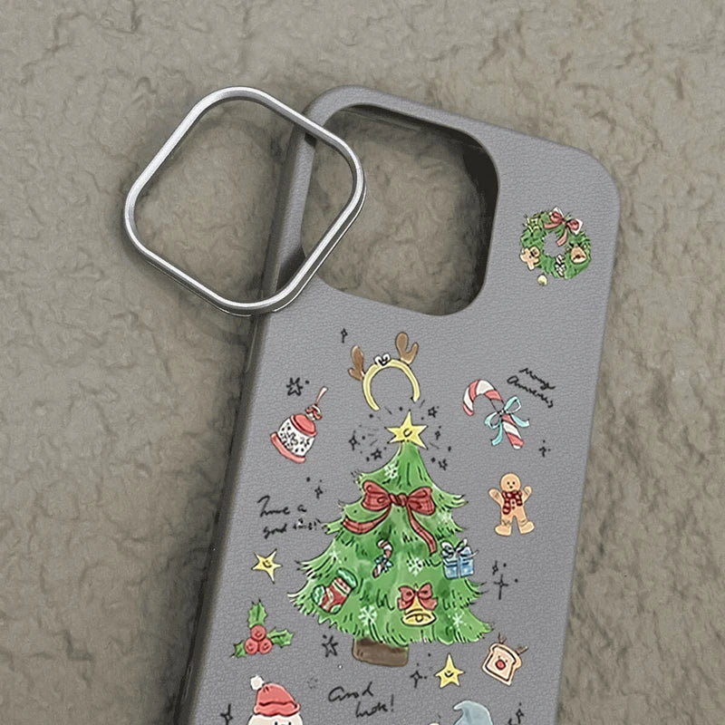Christmas Trees TPU Case For iPhone Air 17 16e 16 15 14 Pro Max 13 12 17 Pro Max 11 Soft Silicone Leather Texture Phone Cover