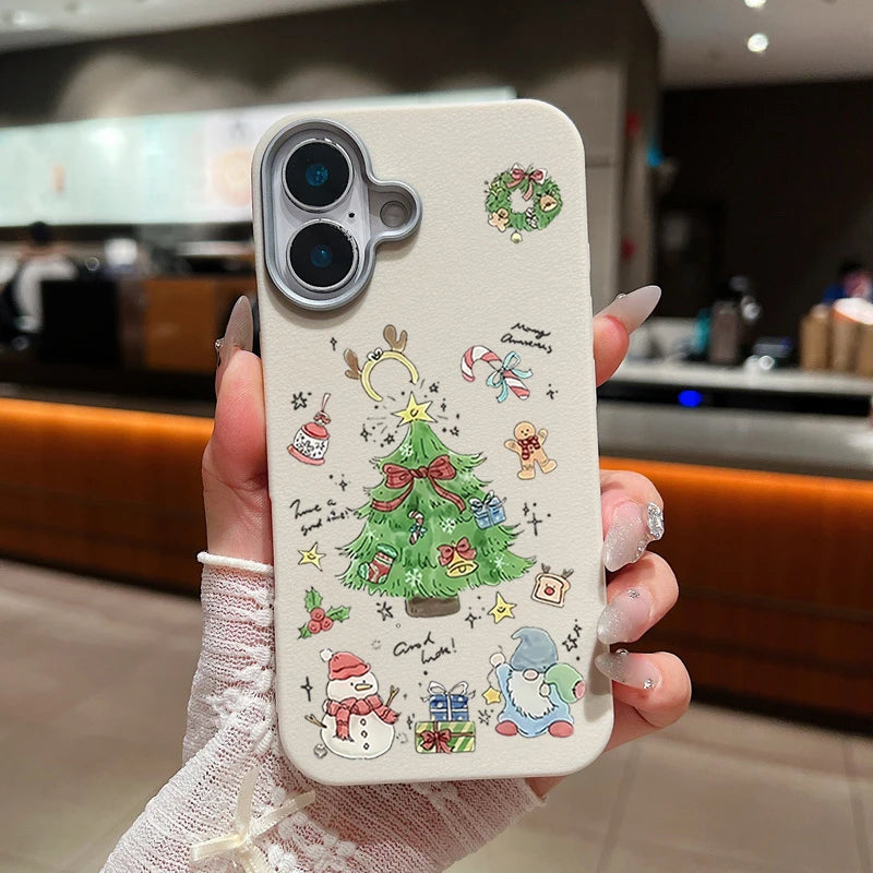 Christmas Trees TPU Case For iPhone Air 17 16e 16 15 14 Pro Max 13 12 17 Pro Max 11 Soft Silicone Leather Texture Phone Cover