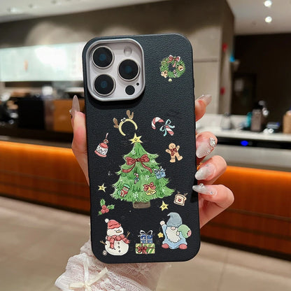 Christmas Trees TPU Case For iPhone Air 17 16e 16 15 14 Pro Max 13 12 17 Pro Max 11 Soft Silicone Leather Texture Phone Cover